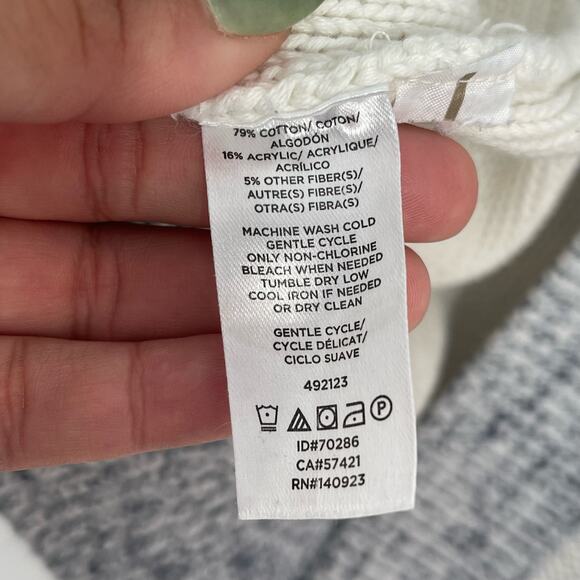 LOFT Cardigan Sweater Women's Size Small Blue Marled Striped Knit Open Front - Picture 9 of 9